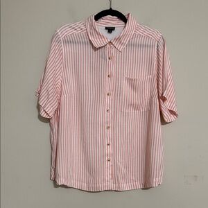 Torrid Pink Striped Casual Button-Down Shirt blouse women 1 casual vacation Y2K